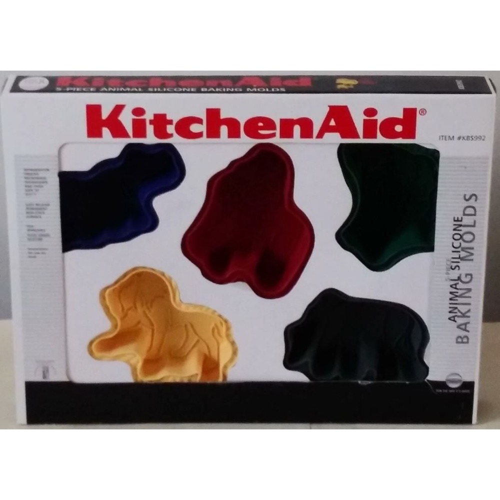 KitchenAid 5 Piece Animal Silicone Baking Molds Lion Gator Rhino Elephant Monkey